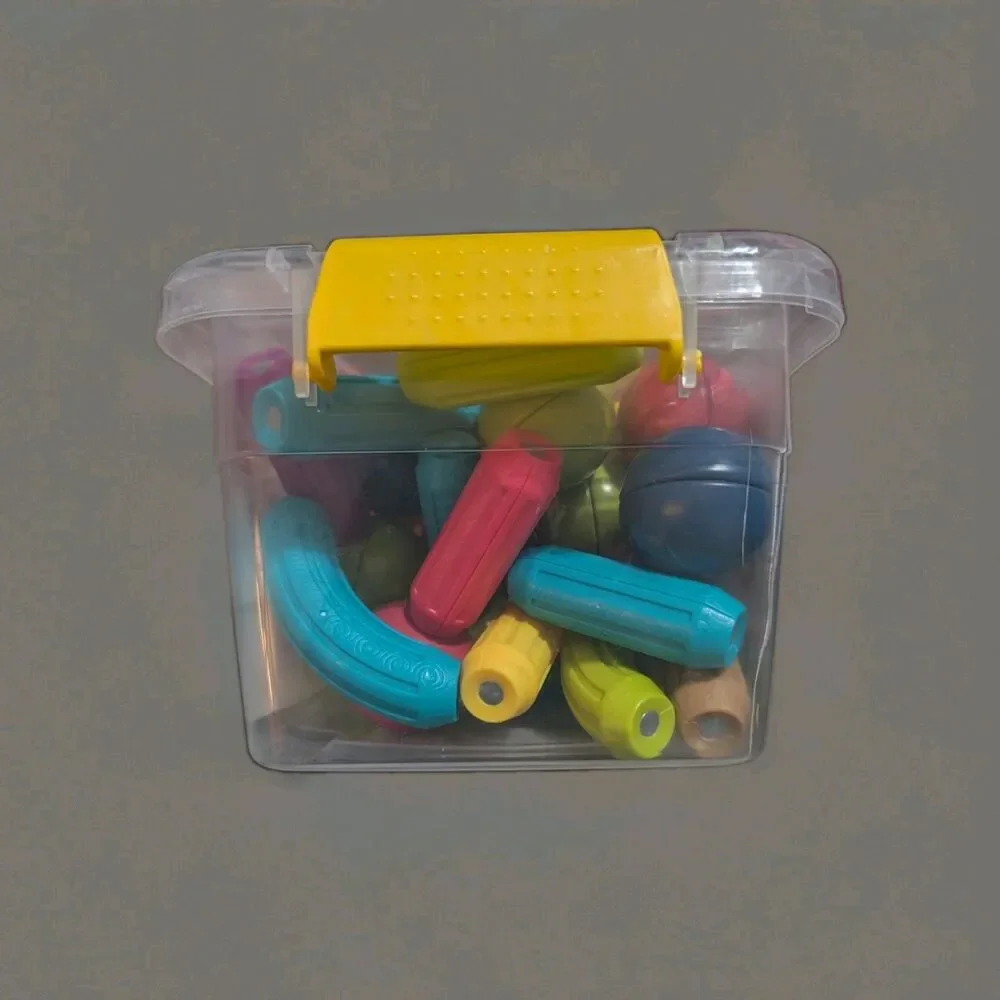 PicassoTiles 50pc Magnetic Stick Bar Building Set PTX50 - Used 49/50 Pcs W/ Bin
